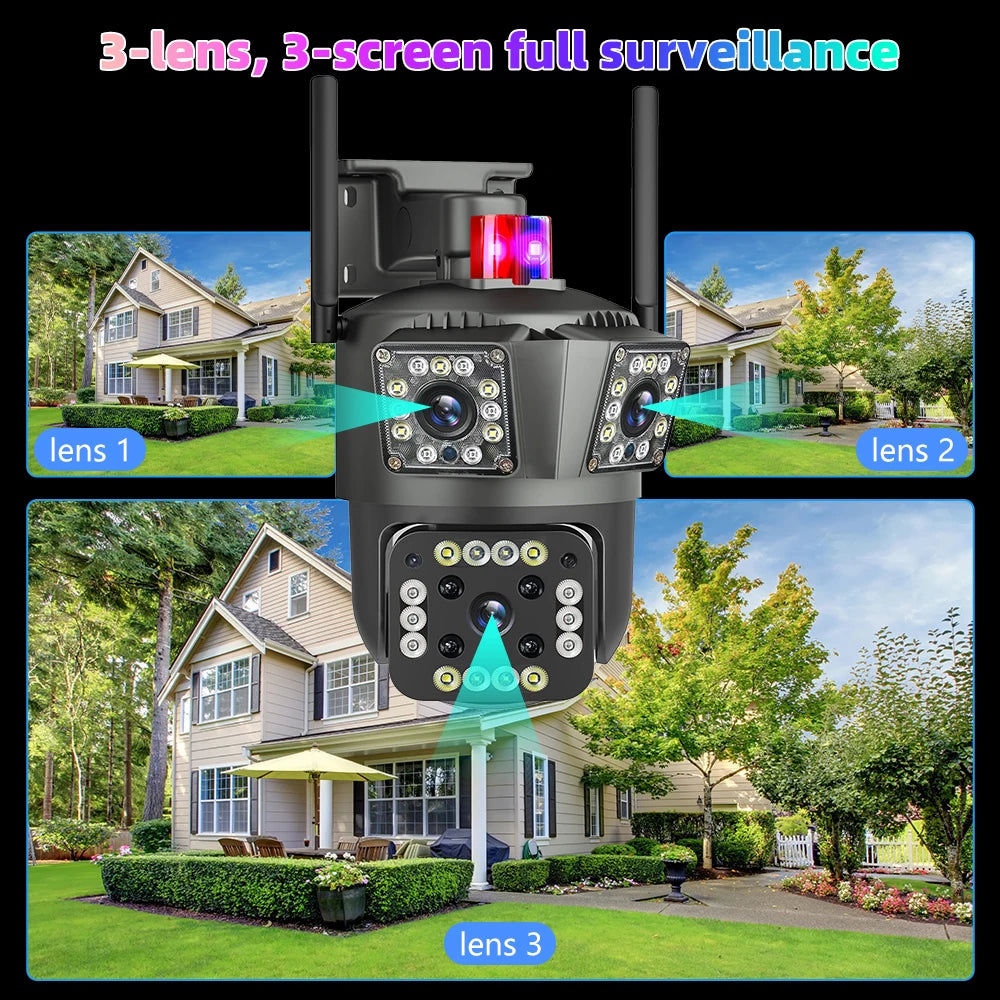 9MP 3Lensens Outdoor Camera 10X Zoom Wireless Security Surveillance Camera AI Human Tracking Audio HD Night Color Camera