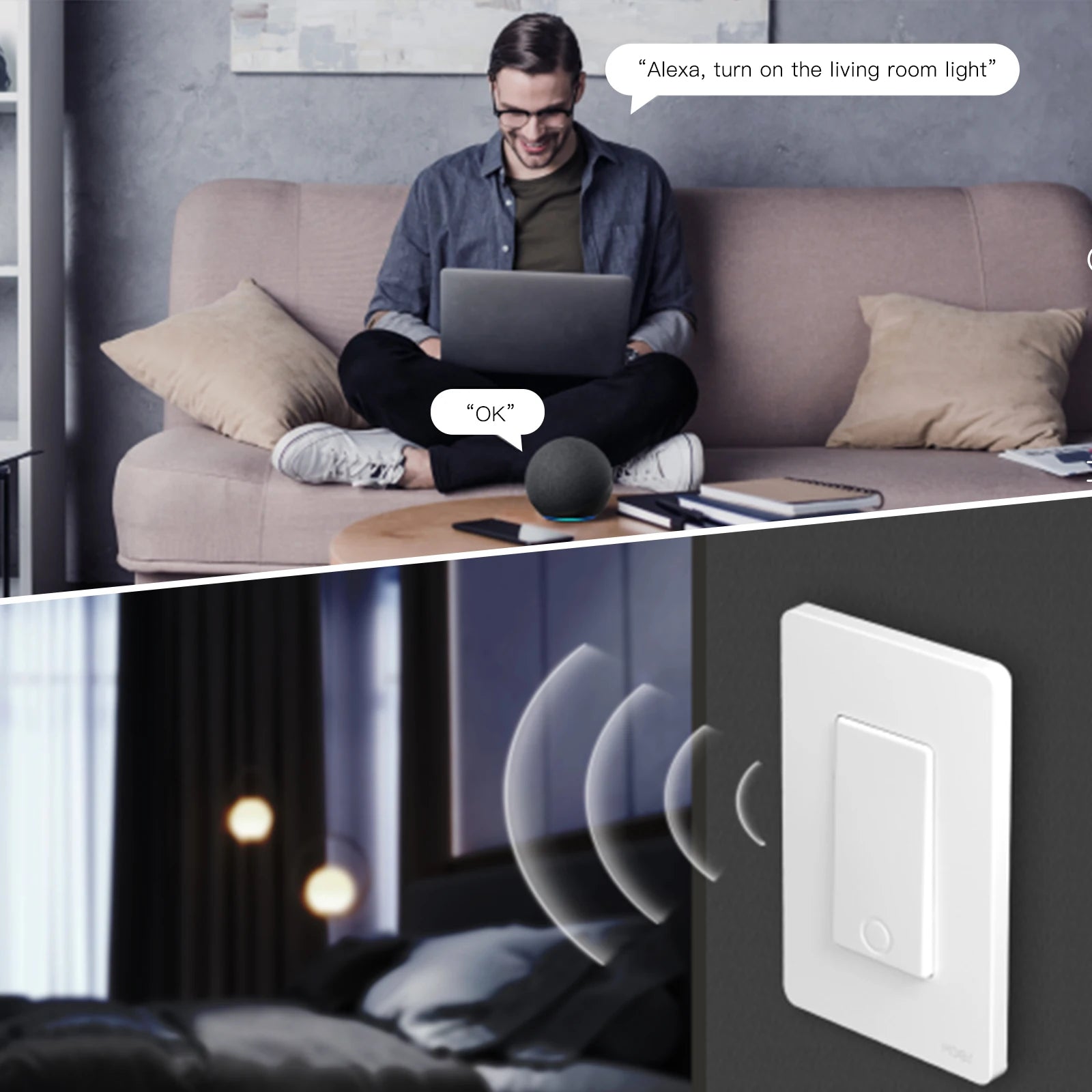 MOES Smart Light Switch No Neutral Wire Required, No Capacitor and No Hub Required,Wi-Fi Switch Work with Alexa and Google Home