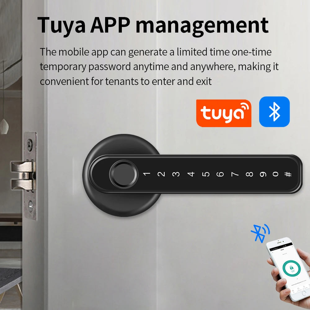 Smart Door Lock Handle With Fingerprint Key card Digital Door Lock Keypad Key Entry electronic lock Mobile APP Control