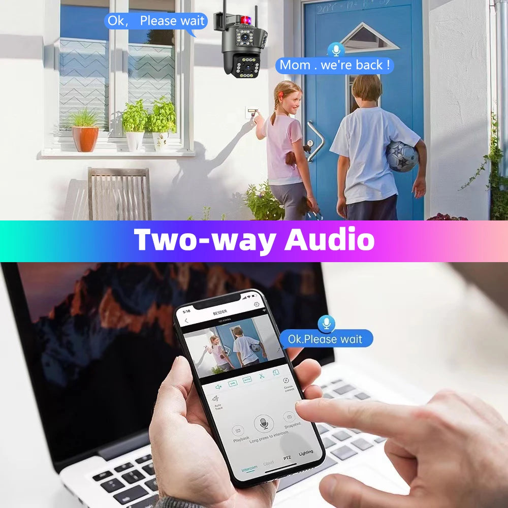 9MP 3Lensens Outdoor Camera 10X Zoom Wireless Security Surveillance Camera AI Human Tracking Audio HD Night Color Camera