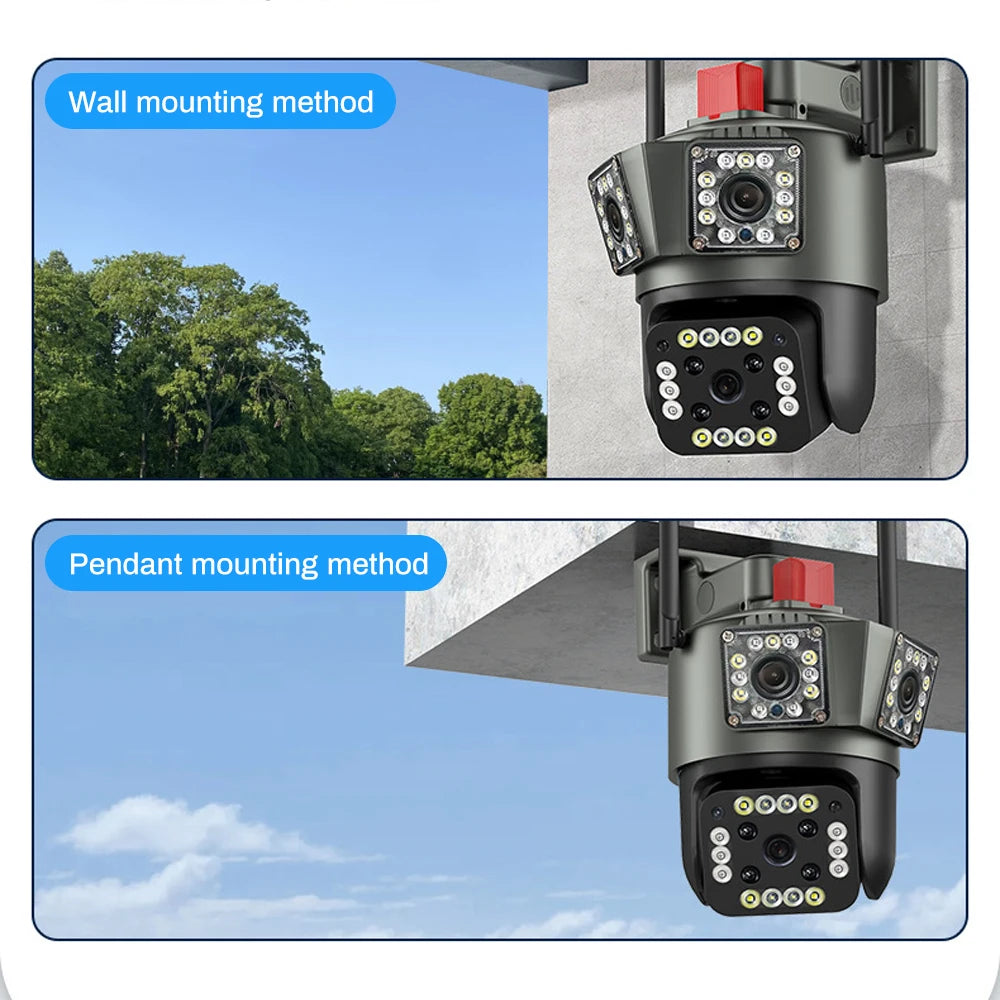9MP 3Lensens Outdoor Camera 10X Zoom Wireless Security Surveillance Camera AI Human Tracking Audio HD Night Color Camera