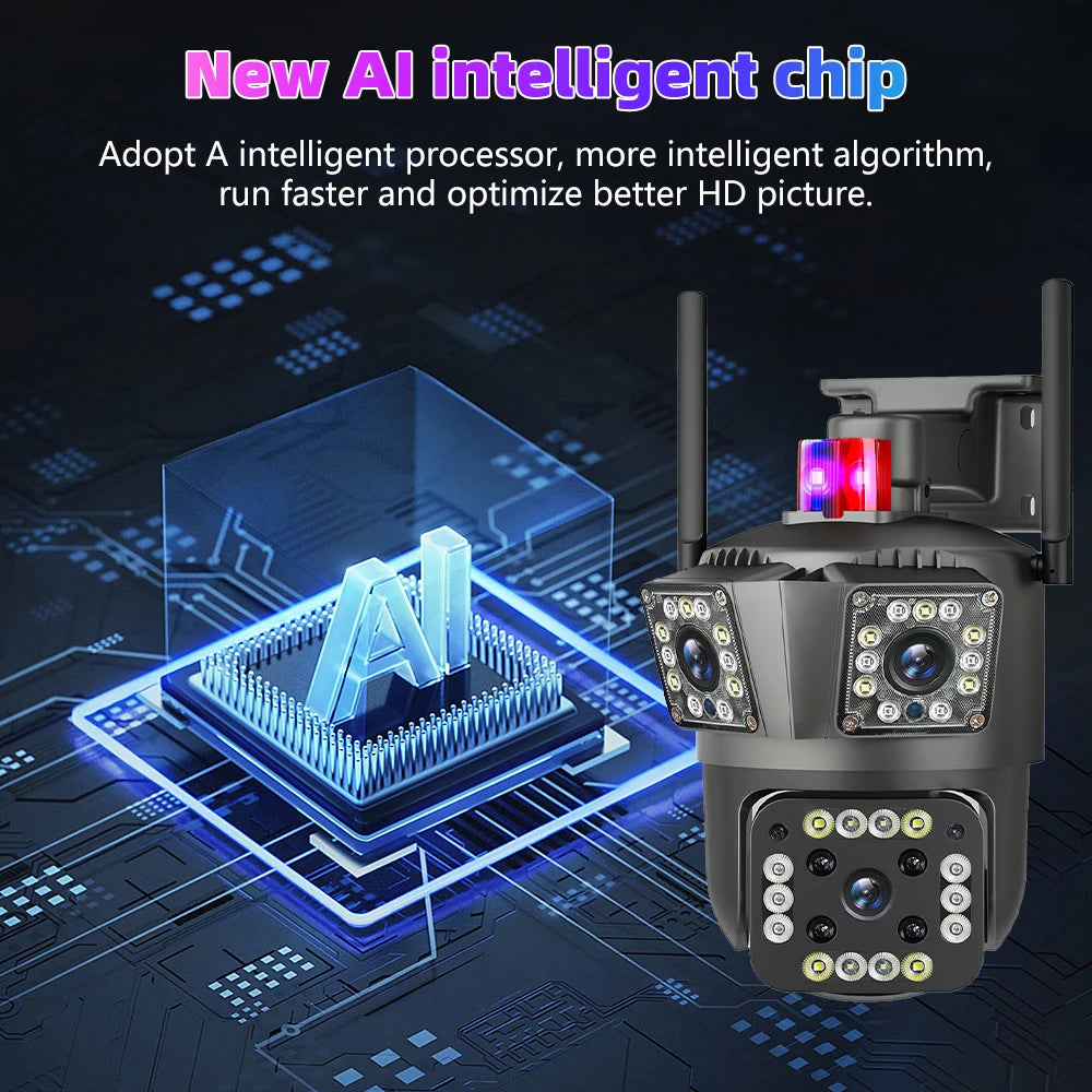 9MP 3Lensens Outdoor Camera 10X Zoom Wireless Security Surveillance Camera AI Human Tracking Audio HD Night Color Camera