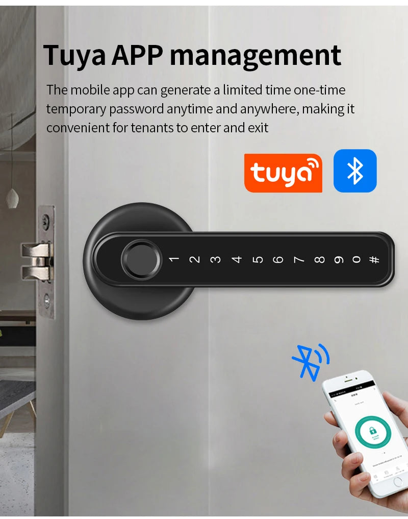 Smart Door Lock Handle With Fingerprint Key card Digital Door Lock Keypad Key Entry electronic lock Mobile APP Control