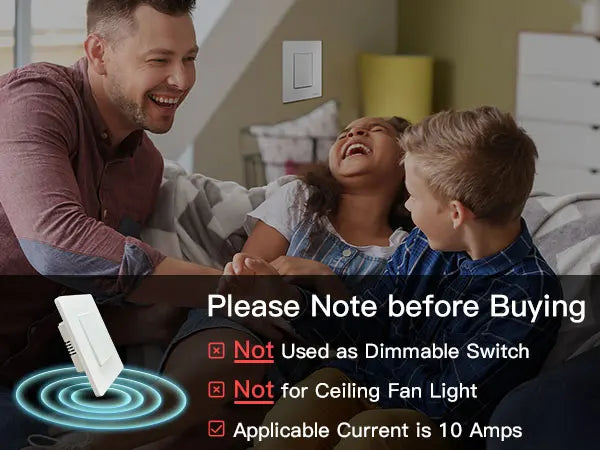MOES Smart Light Switch No Neutral Wire Required, No Capacitor and No Hub Required,Wi-Fi Switch Work with Alexa and Google Home