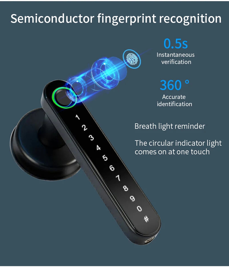 Smart Door Lock Handle With Fingerprint Key card Digital Door Lock Keypad Key Entry electronic lock Mobile APP Control