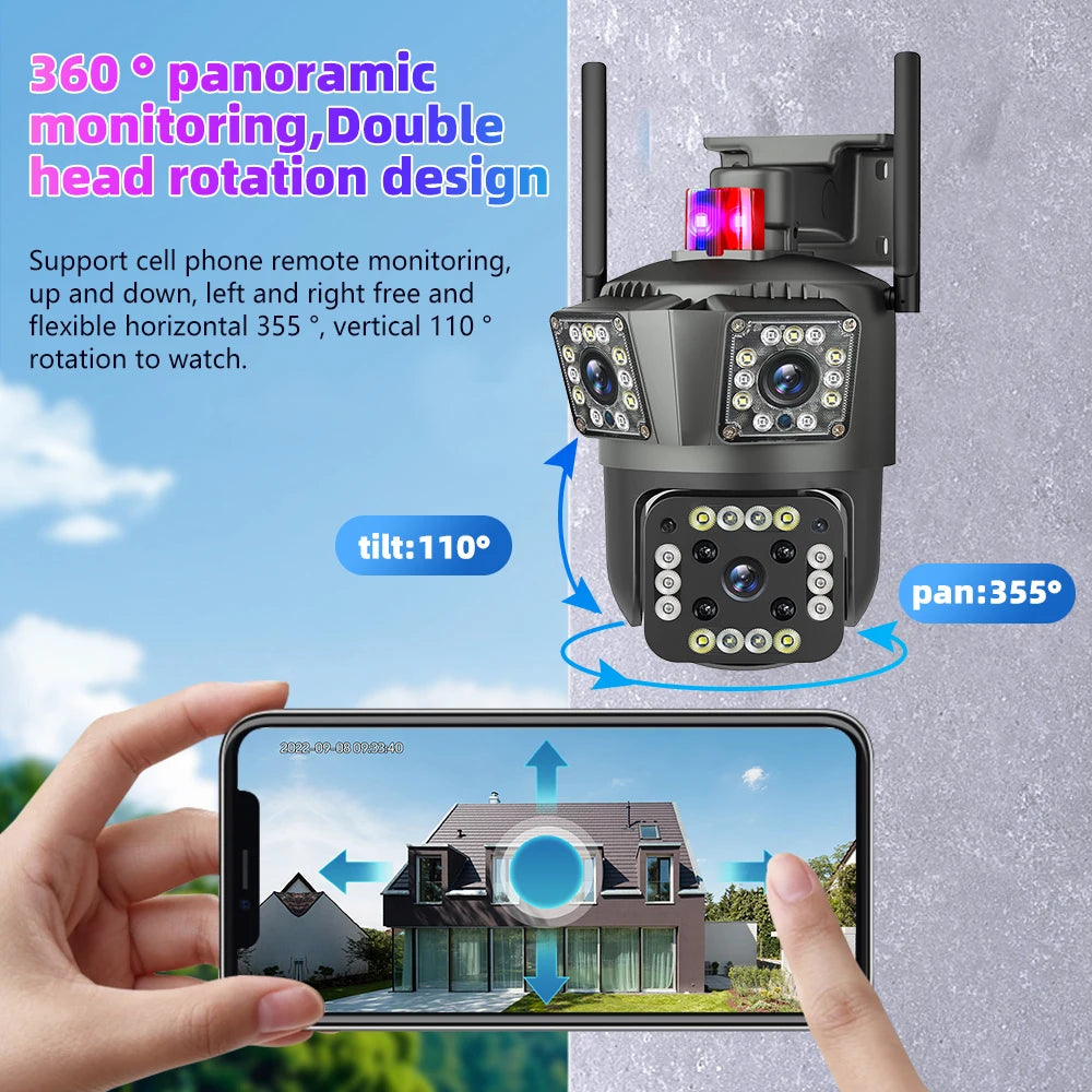 9MP 3Lensens Outdoor Camera 10X Zoom Wireless Security Surveillance Camera AI Human Tracking Audio HD Night Color Camera