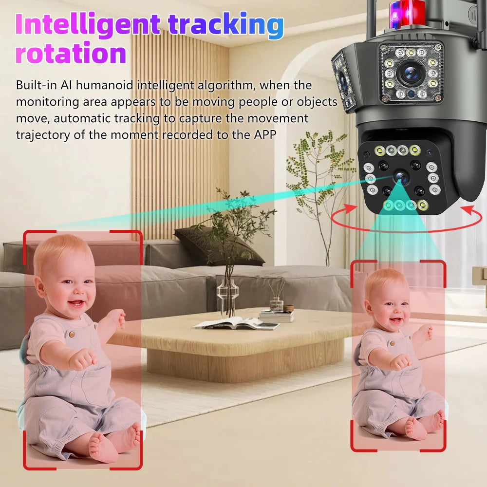 9MP 3Lensens Outdoor Camera 10X Zoom Wireless Security Surveillance Camera AI Human Tracking Audio HD Night Color Camera