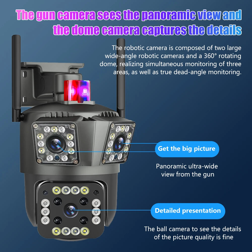 9MP 3Lensens Outdoor Camera 10X Zoom Wireless Security Surveillance Camera AI Human Tracking Audio HD Night Color Camera